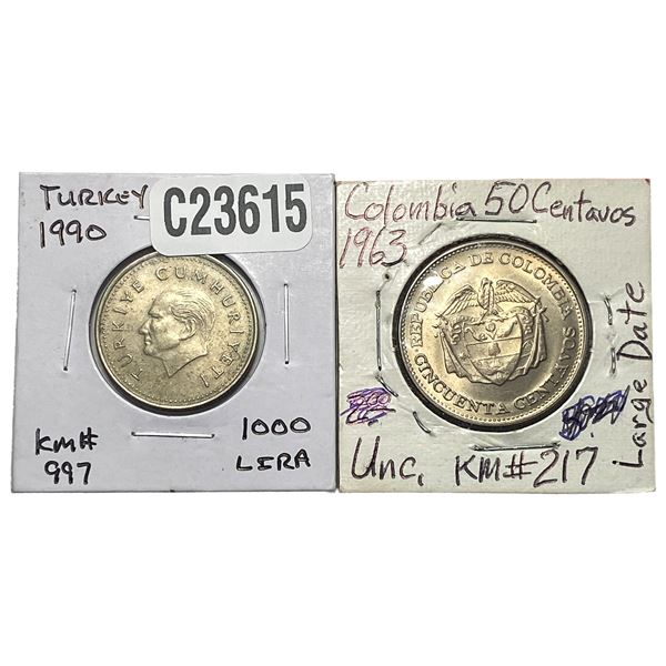 [2] 1963-1990 Turkey and Colombia Coin Lot