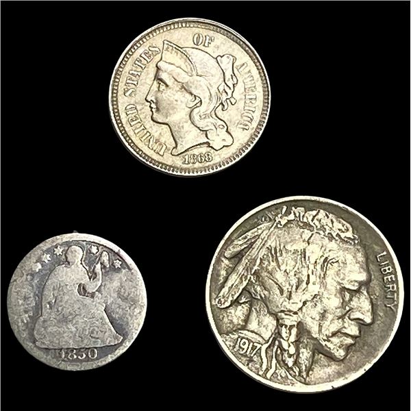[3] 1850-1917 U.S. Coin Lot 3C & 5C