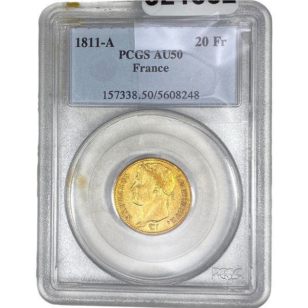 1811-A France Gold 20 Francs PCGS AU50