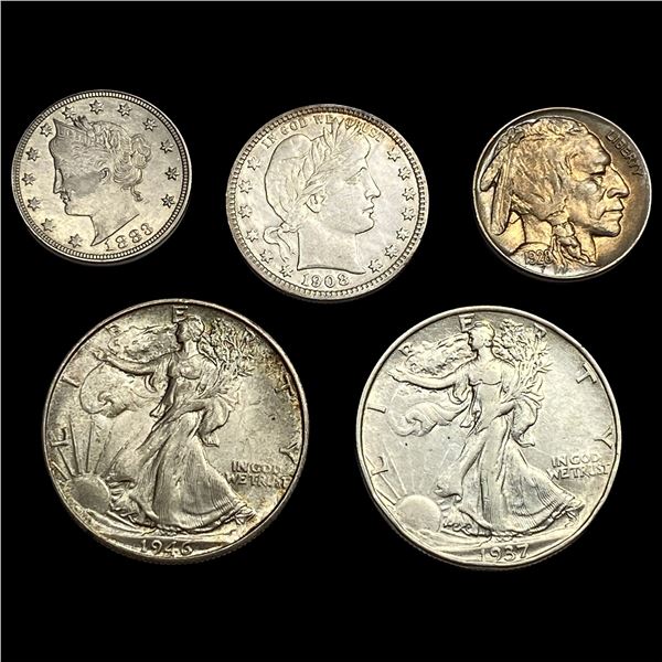[5] 1883-1946 U.S. Silver Coin Lot 5C, 25C, & 50C