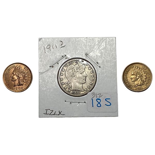 [3] 1860-1911 U.S. Coin Lot 1C & 25C