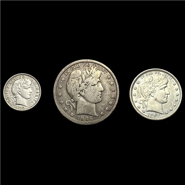 [3] 1906-1912 U.S. Silver Coin Lot 10C, 25C, 50C