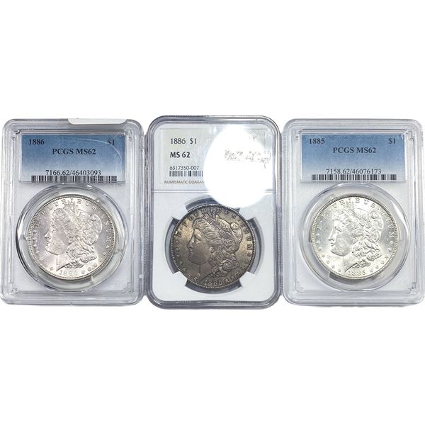 [3] 1885-1886 Morgan Silver Dollar PCGS MS62