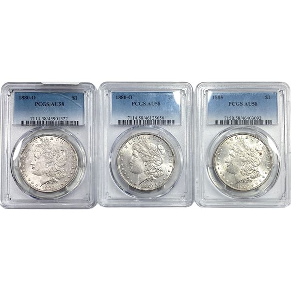 [3] 1880-1885 Morgan Silver Dollar PCGS AU 58