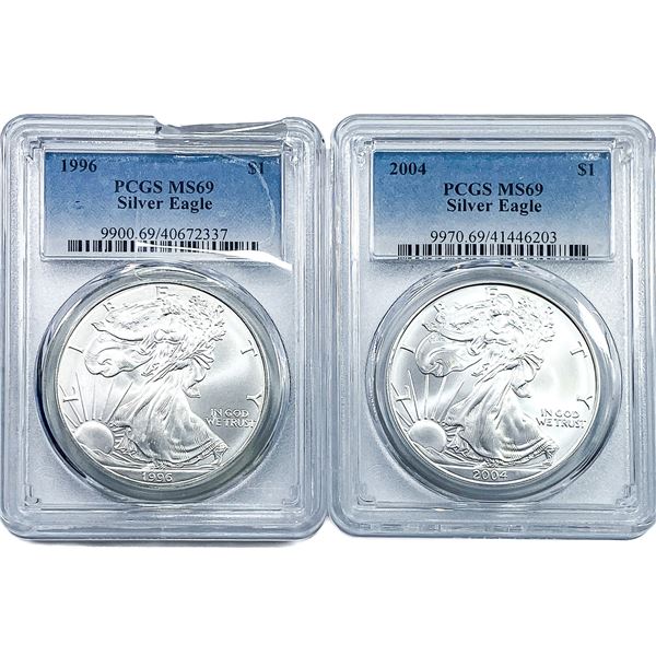 [2] 1996-2004 Silver Eagle PCGS MS69