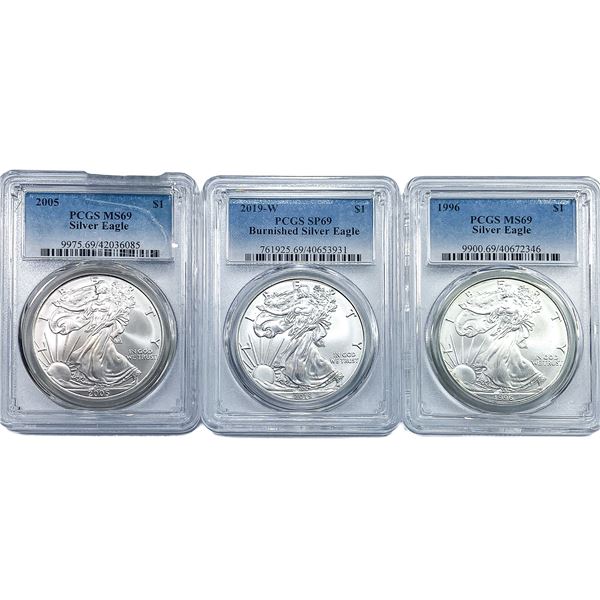 [3] 2005, 2019-W, 1996 Silver Eagle MS/SP69