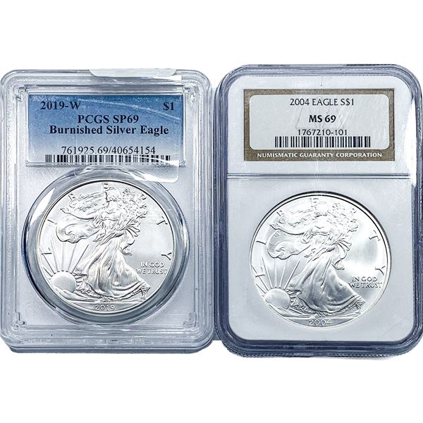 [2] 2019-W-2004 Silver Eagle PCGS/NGC MS/SP69