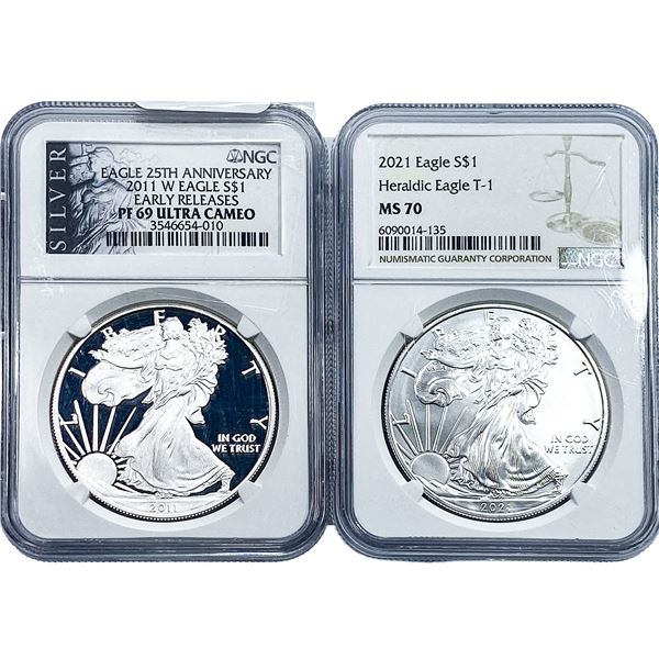 [2] 2011-W, 2021 Silver Eagle NGC PF/MS69/70