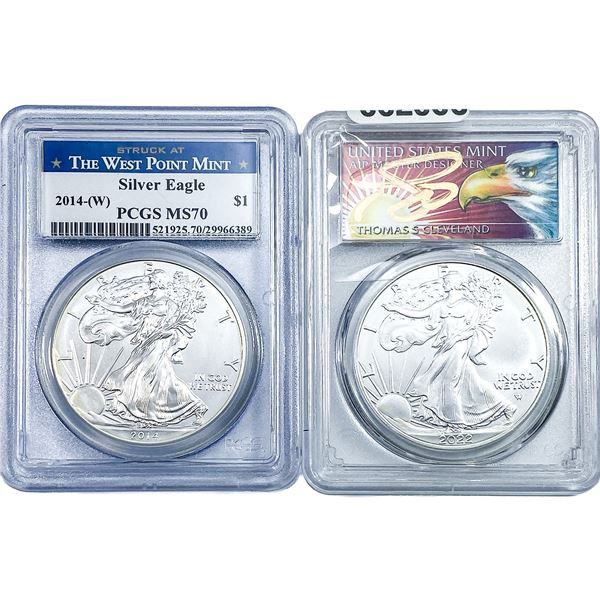 [2] 2022,2014-W Silver Eagle PCGS MS70