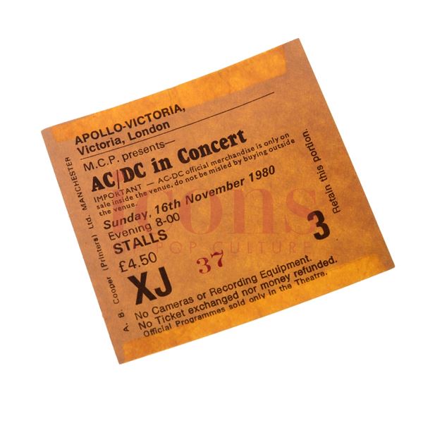 AC/DC - 1980 Apollo Victoria London Ticket Stub