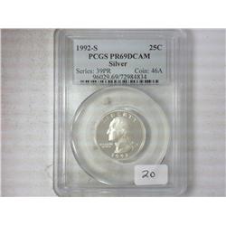 1992-S Silver Washington Quarter PCGS PR69DCAM