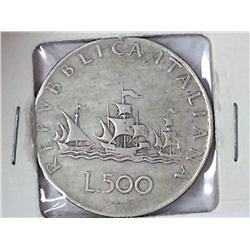1960 Italy Republic Silver 500 Lire .2953 Oz ASW
