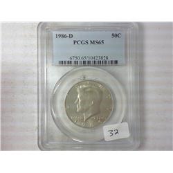 1986-D Kennedy Half PCGS MS65