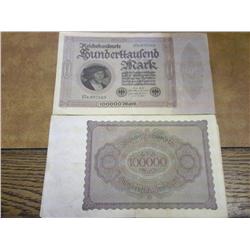 20-1923 German 100,000 Mark Inflation Notes