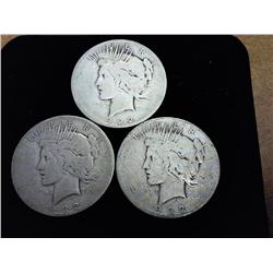 3-1922-D Peace Silver Dollars (3 Coins)