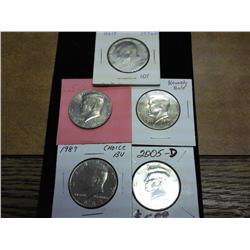 1976-D,81-D,82-D,87 & 2005-D Kennedy Halves UNC's