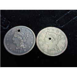 1842 And 1855 US Large Cents (Holed)