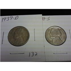 1939-D And S Jefferson Nickels