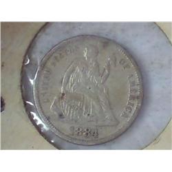 1884-S Seated Liberty Dime Obverse EF, Rev Weaker