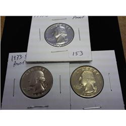 1971-S, 73-S And 74-S Washington Quarters (Proof)