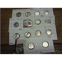 15 Roosevelt Dimes From Mint Sets (1965-90)
