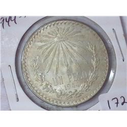 1944 Mexico 1 Peso (UNC) .3856 Oz ASW