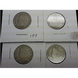 1900, 01, 09 & 11 Liberty "V" Nickels