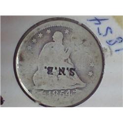 1854 Seated Liberty Quarter (Counter Stamped) SNB