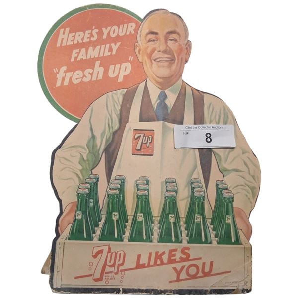 Vintage easel back 7up advertising display, 12"x9"
