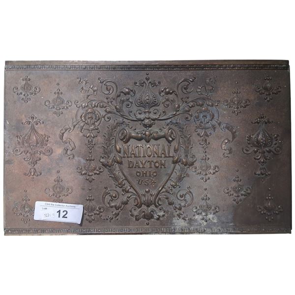 Antique fillagreed panel from National cash register, heavy brass 16"x9.5"