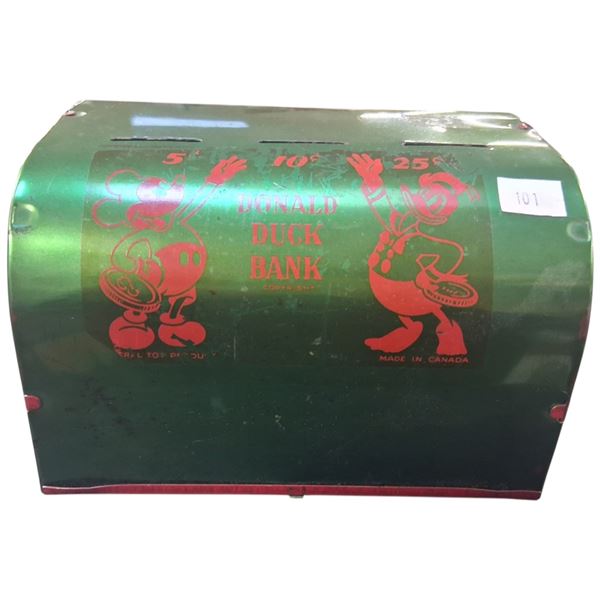 Vintage Donald Duck metal bank 6"