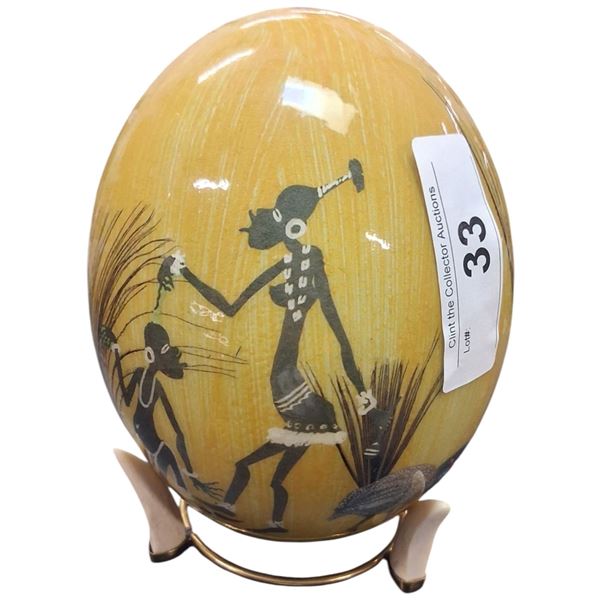 Hand painted ostrich egg on stand 7"