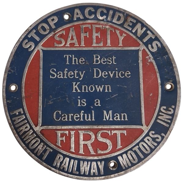 Nice vintage metal railway safety plaque, nice colours, 4.5"