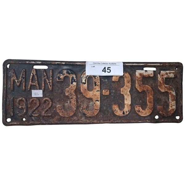 Antique 1922 Manitoba license plate