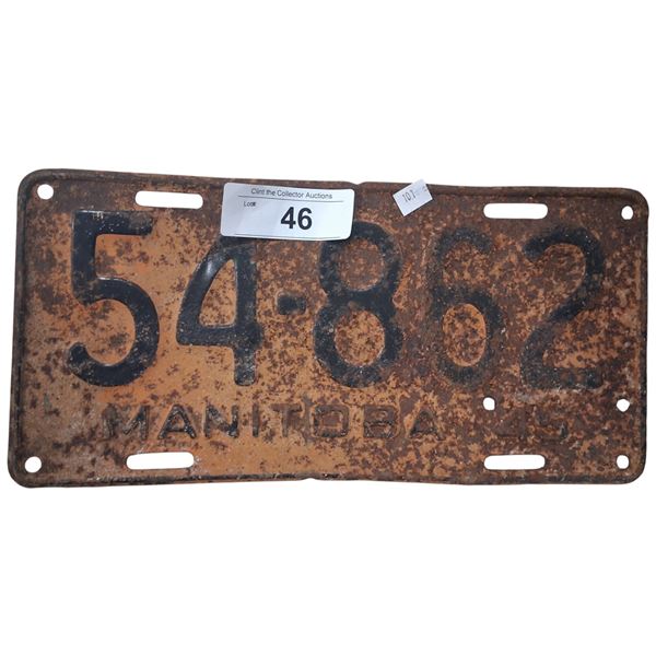 Vintage 1945 Manitoba license plate
