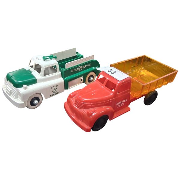 Pair of vintage plastic body older truck toys 9" ea