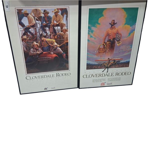 2 Cloverdale Rodeo framed vintage posters 31"x20" & 30"x20"