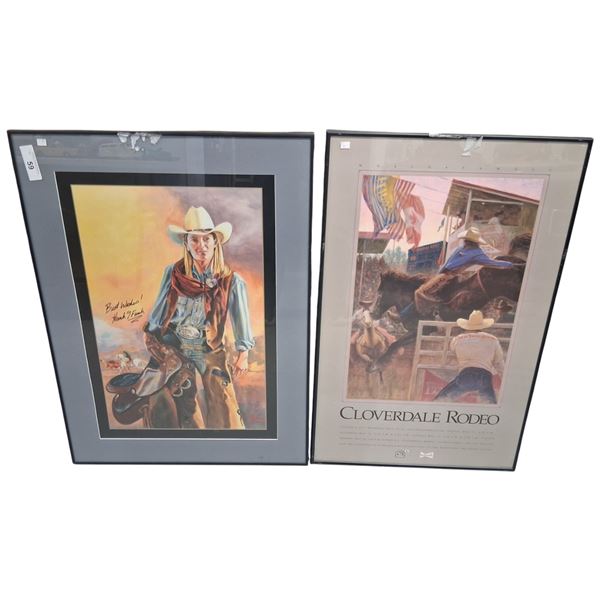 2 Cloverdale Rodeo framed vintage posters 32"x24" & 32"x20"