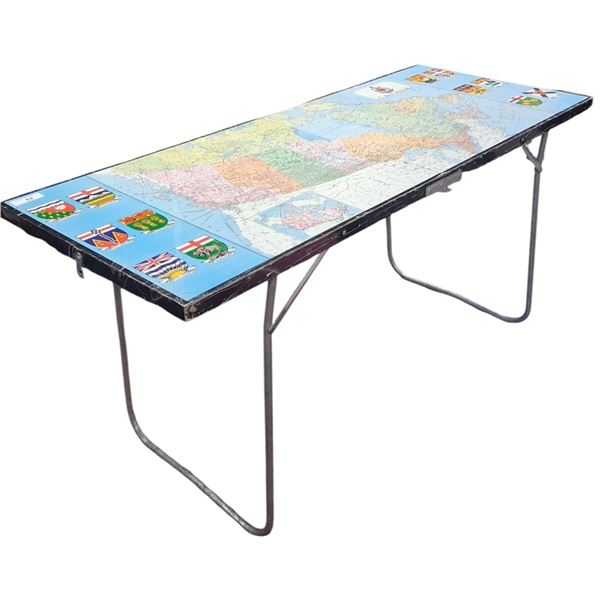 Wonderful metal fold up map of Canada table 60"x24"