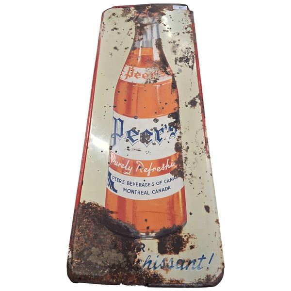 Vintage Peer's Soda advertising sign 47"x17"