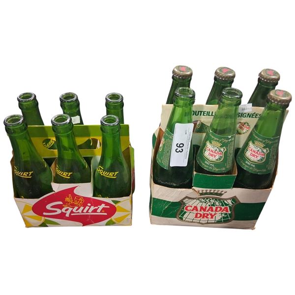 Vintage Squirt & Canada Dry cases with bottles