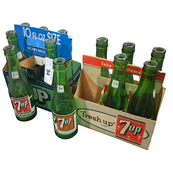 2 6 packs of 7up vintage bottles