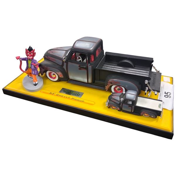 1:24 scale Jada Toys Road Rats 1953 Chevrolet pickup die cast model paired with devil figure