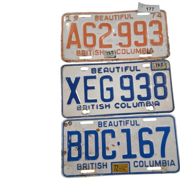 3 vintage BC plates, 74 & 78