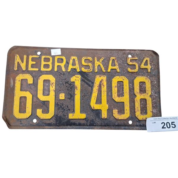 Vintage 1954 Nebraska license plate