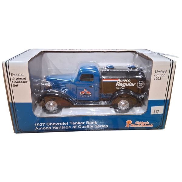 Vintage die cast 1937 Chevrolet tanker bank, box is 8.5"