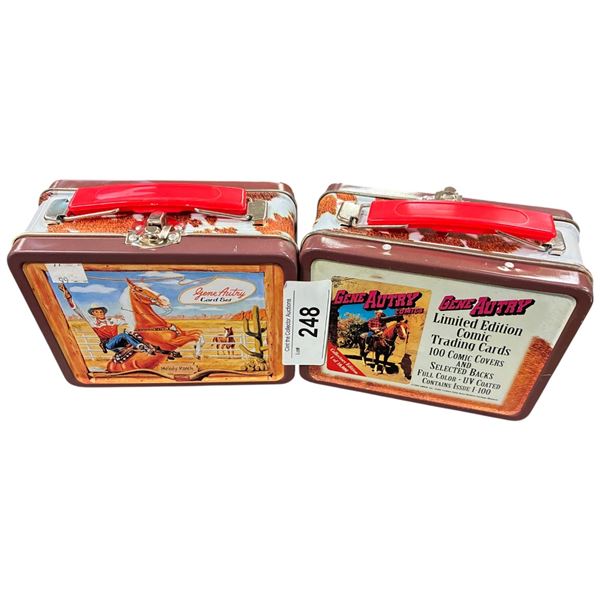 2 miniture Gene Autry lunch boxes with playing cards