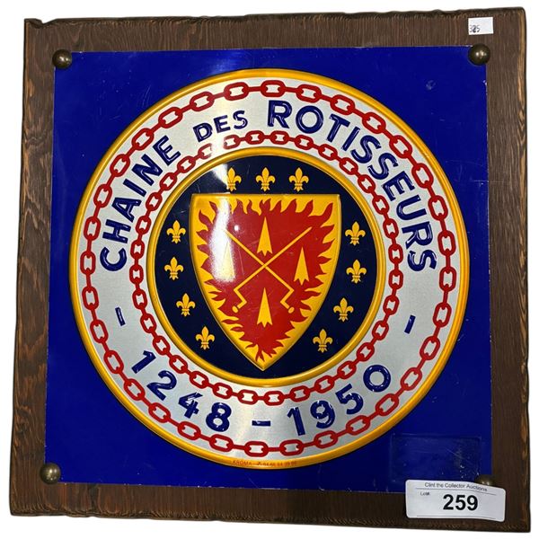 1950s tin sign mounted on wood, 15Èx15È overall