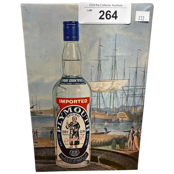 Very nice 1950s Plymouth Gin easel back metal/cardboard store counter sign 10"x6"