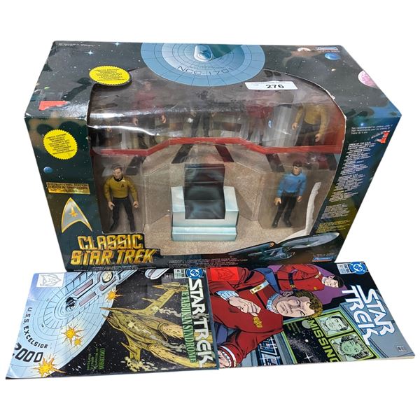 NIB Star Trek collector figure set, box is 19", with 3 comic books
